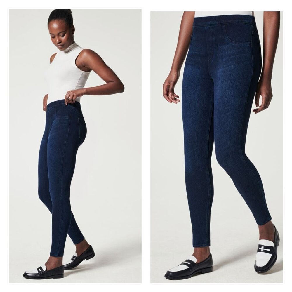 NWT Spanx Women's Slim Fit Jean-ish Ankle Leggings Blue Dark Wash Size Medium